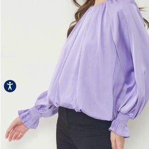 Lavender Ellie Top Lavender Satin Long Sleeve with Pleated Smocked cuffs